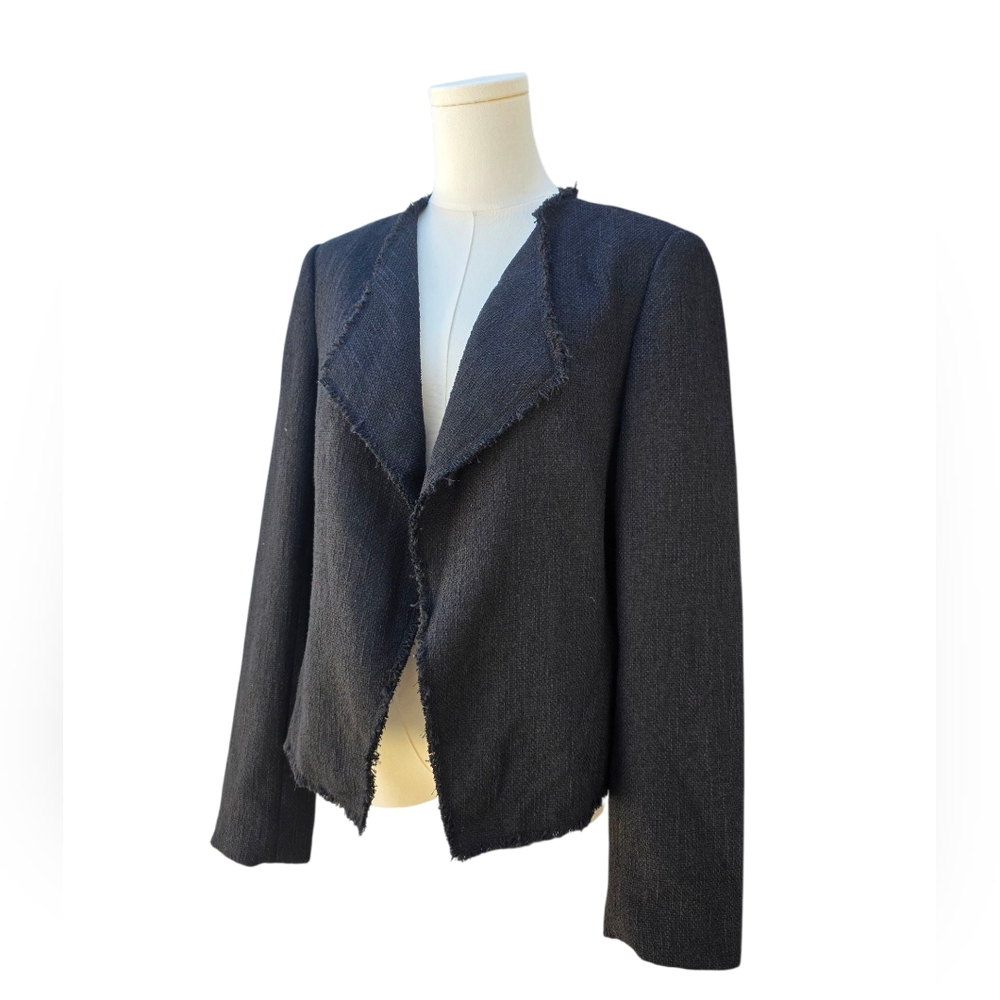 LOFT Black Frayed Edge Open Blazer